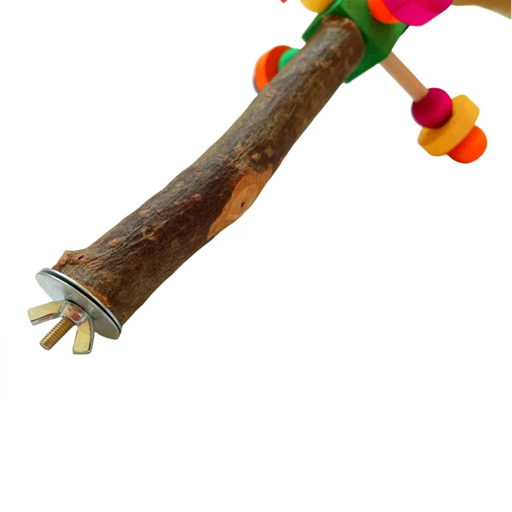 Natural Wooden Parrot Perch Toy with Rotating Balls