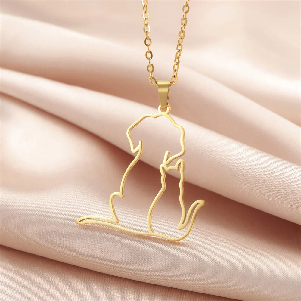 Hugging Puppy & Kitten Pendant Necklace for Pet Lovers