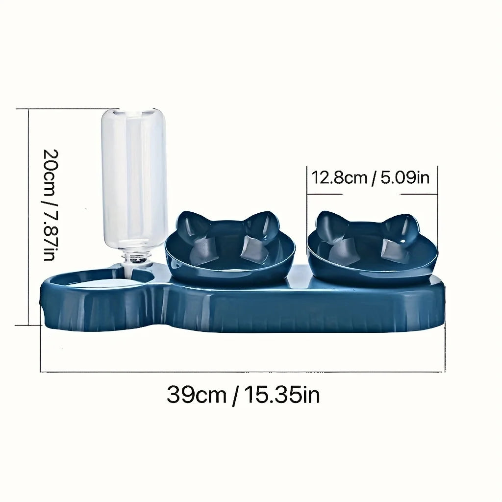 3-in-1 Tilted Pet Bowl Set with Gravity Water Feeder