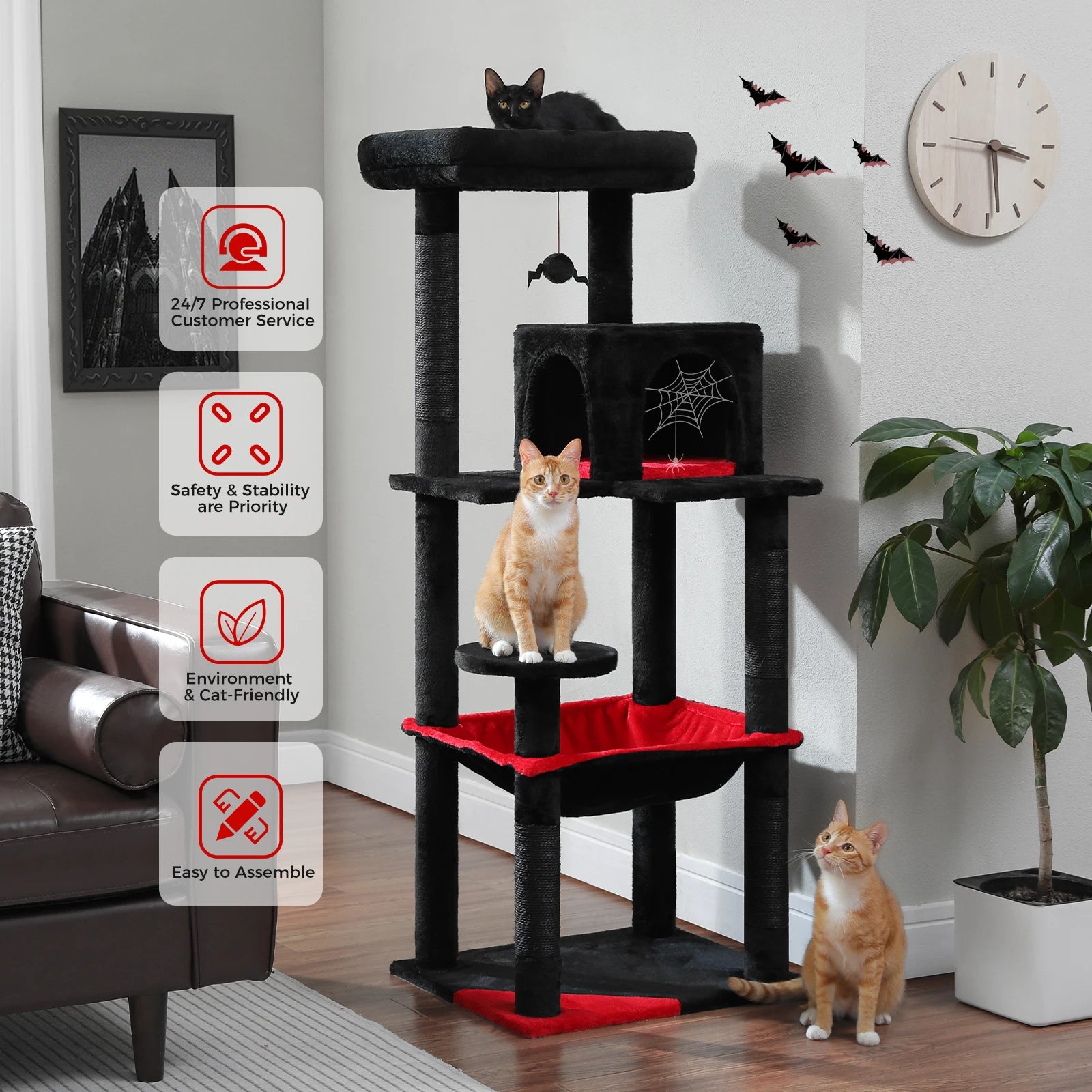 5-Level Cat Tree Tower for Large Cats with Hammock, Condo & Scratching Posts