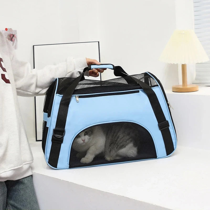 Portable Foldable Cat & Dog Carrier Bag, Mesh Breathable Travel Handbag for Pets