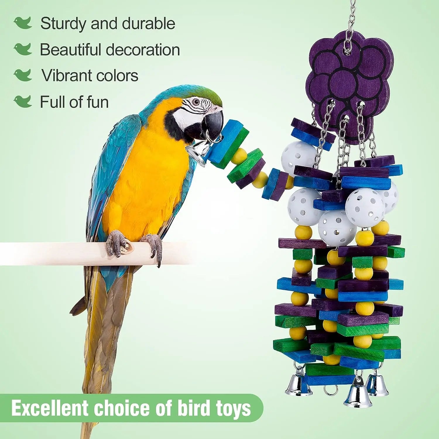 Colorful Parrot Chewing Toy with Wooden Blocks, Beads