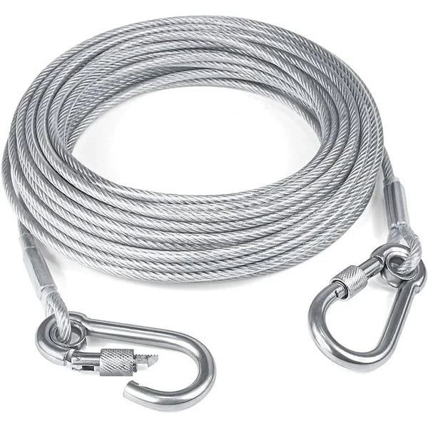 Double-Headed Dog Tie-Out Cable Leash – Heavy-Duty Outdoor Steel Wire with Metal Buckles
