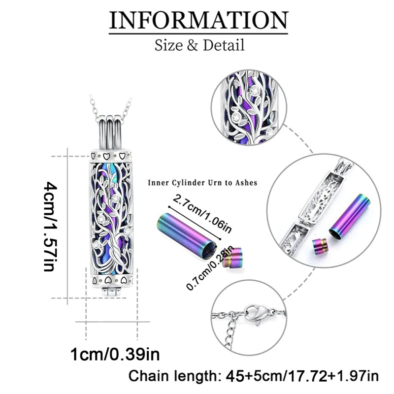 Tree of Life Cylinder Urn Necklace – Memorial Ashes Keepsake Jewelry