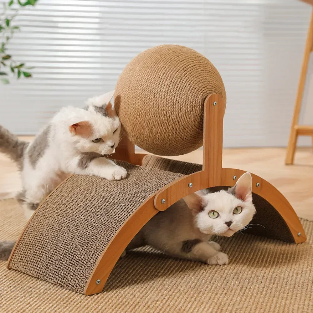 Wooden Cat Scratcher with Sisal Ball & Board