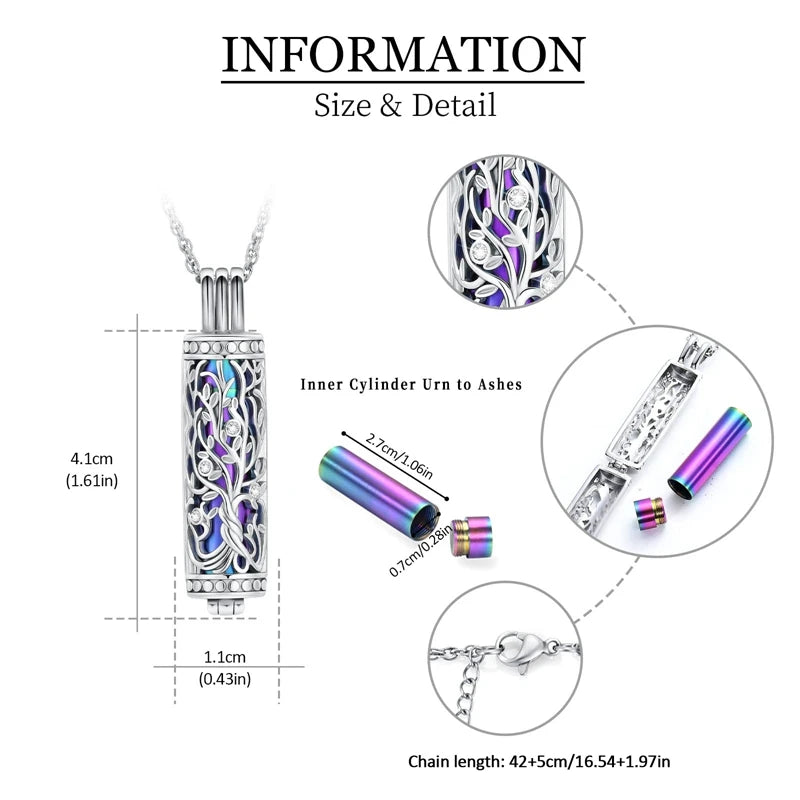 Tree of Life Cylinder Urn Necklace – Memorial Ashes Keepsake Jewelry