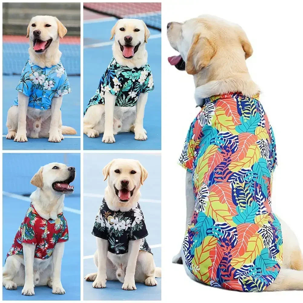 Hawaiian Style Summer T-Shirt for Medium & Large Dogs, XL–5XL Printed Pet Shirt