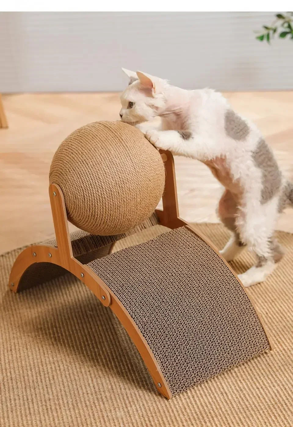 Wooden Cat Scratcher with Sisal Ball & Board