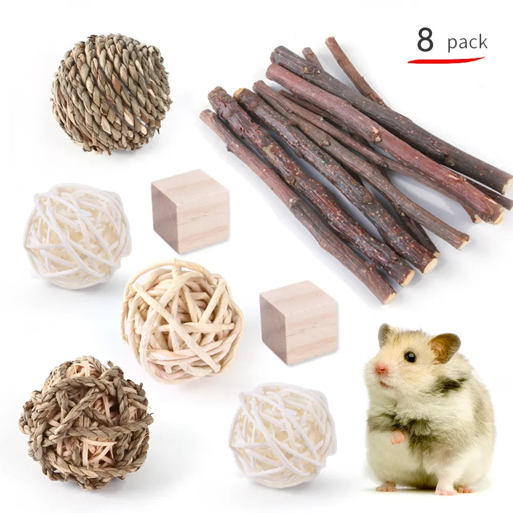 Wooden Toy Set for Hamsters, Rabbits, Guinea Pigs, and Small Pets