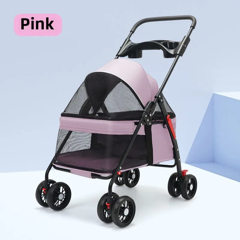 Lightweight Foldable Pet Stroller for Small Dogs, Cats & Puppies, Outdoor Travel Carrier