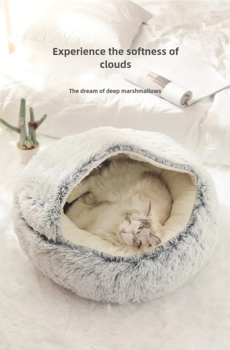 Soft Plush Semi-Enclosed Pet Bed