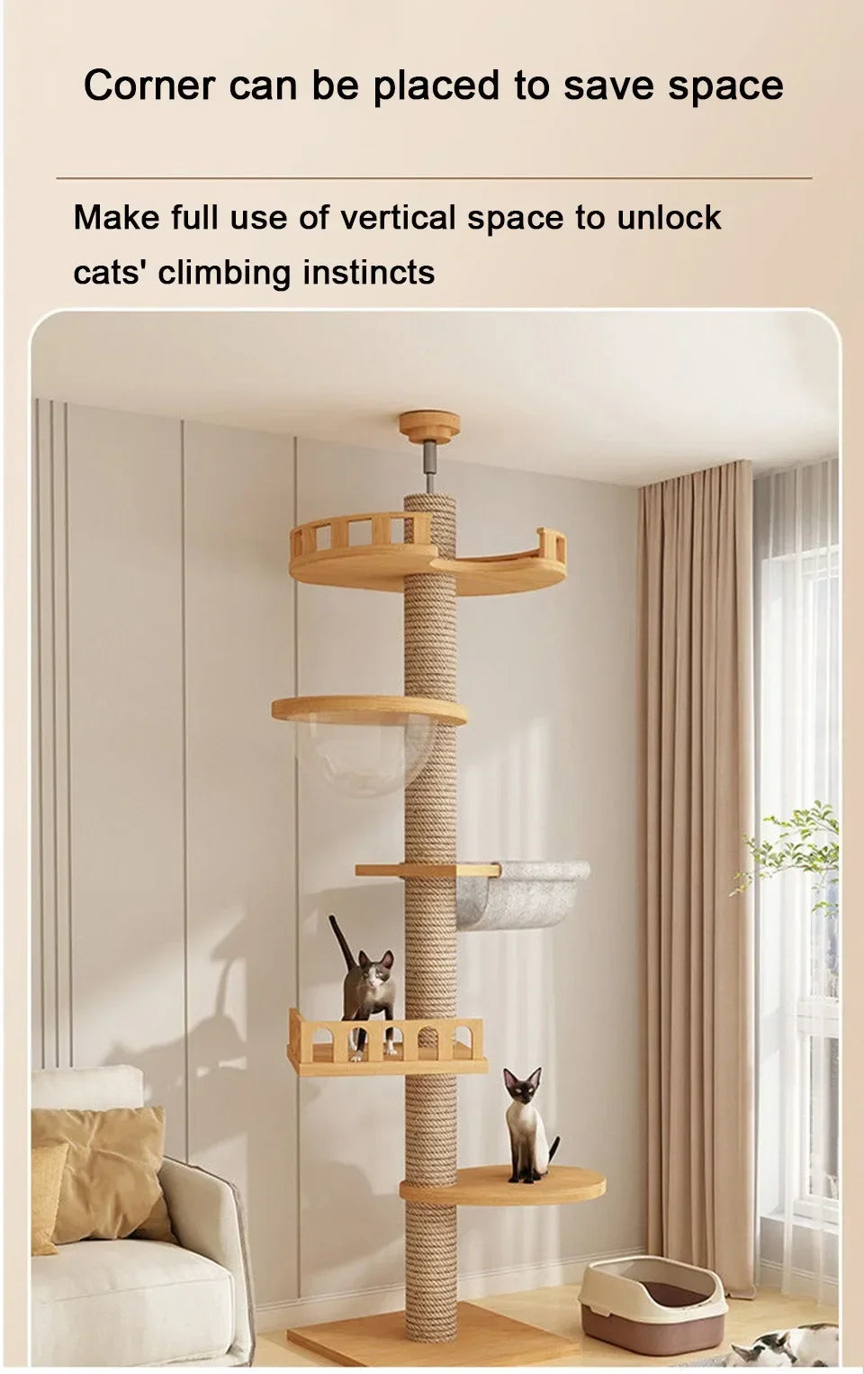 Solid Wooden Multilayer Cat Tree Tower & Climbing Frame