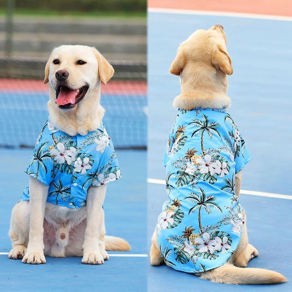 Hawaiian Style Summer T-Shirt for Medium & Large Dogs, XL–5XL Printed Pet Shirt