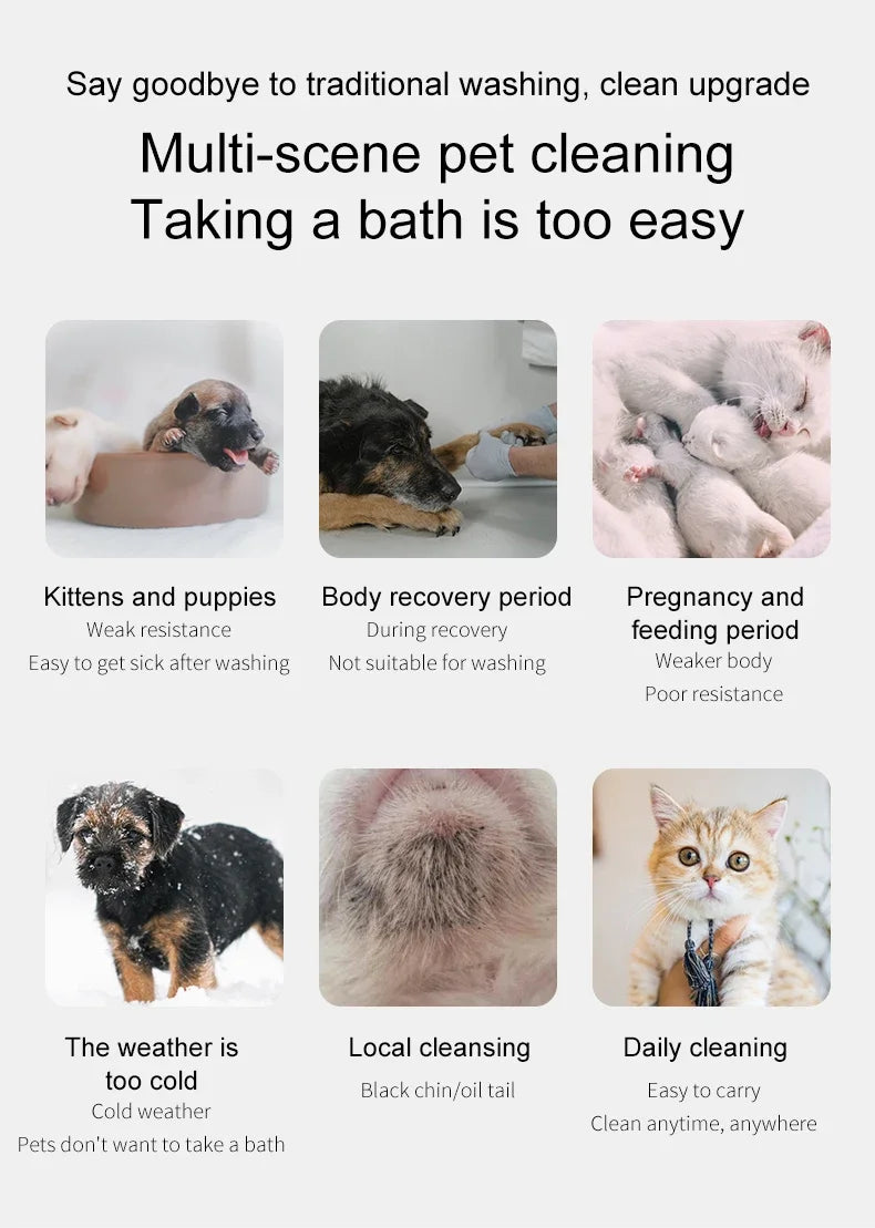 Pet Dry Cleaning Foam – No-Rinse Shampoo for Dogs, Cats, and Puppies