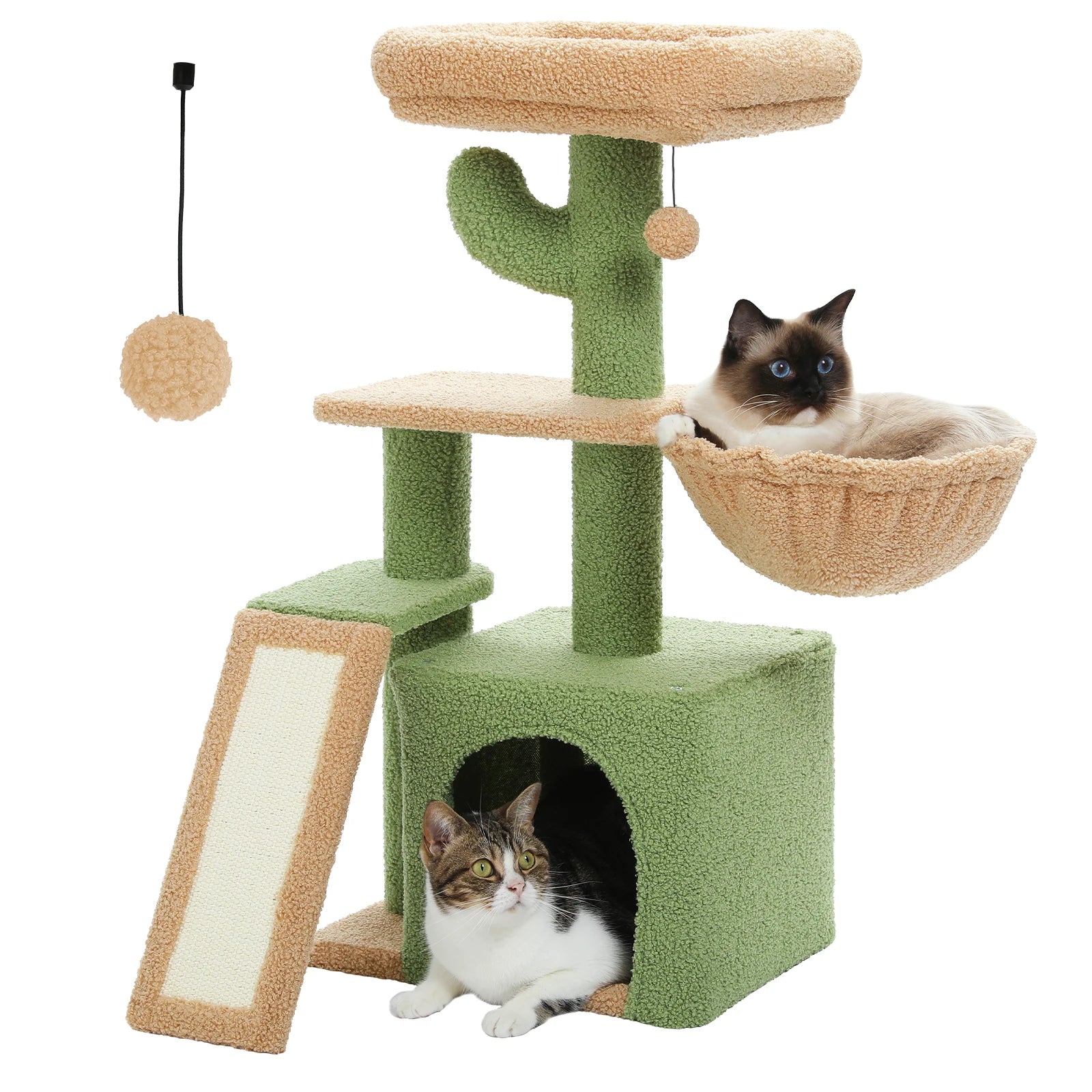 Cat Tree Tower with Scratching Posts, Hammock & Removable Top Perch