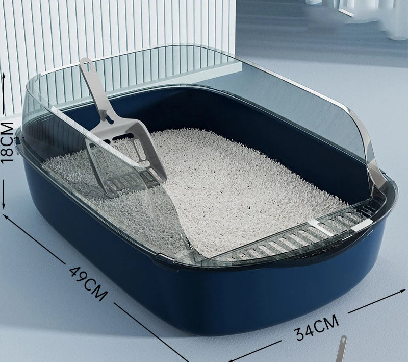 Semi-Enclosed High-Sided Cat Litter Box with Splash Guard