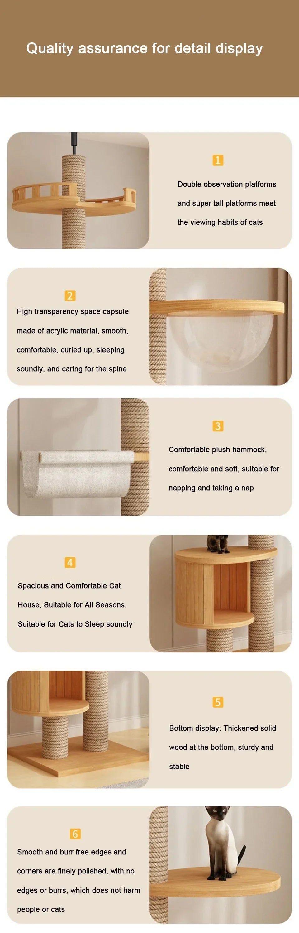 Solid Wooden Multilayer Cat Tree Tower & Climbing Frame