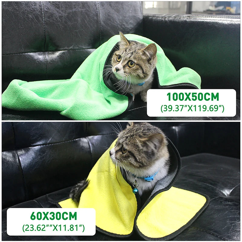 Quick-Drying Absorbent Pet Bath Towel for Dogs & Cats, Soft Lint-Free Fiber Blanket