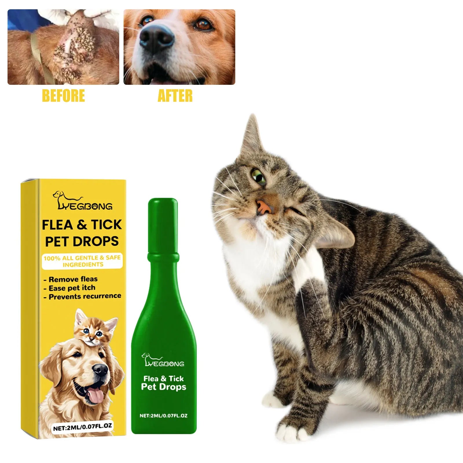 Cat Anti-Flea & Tick Treatment Drops – Itch Relief & External Parasite Repellent