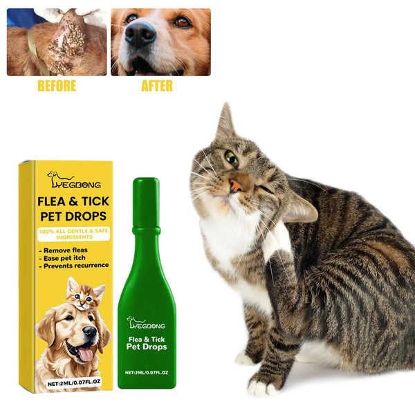 Cat Anti-Flea & Tick Treatment Drops – Itch Relief & External Parasite Repellent
