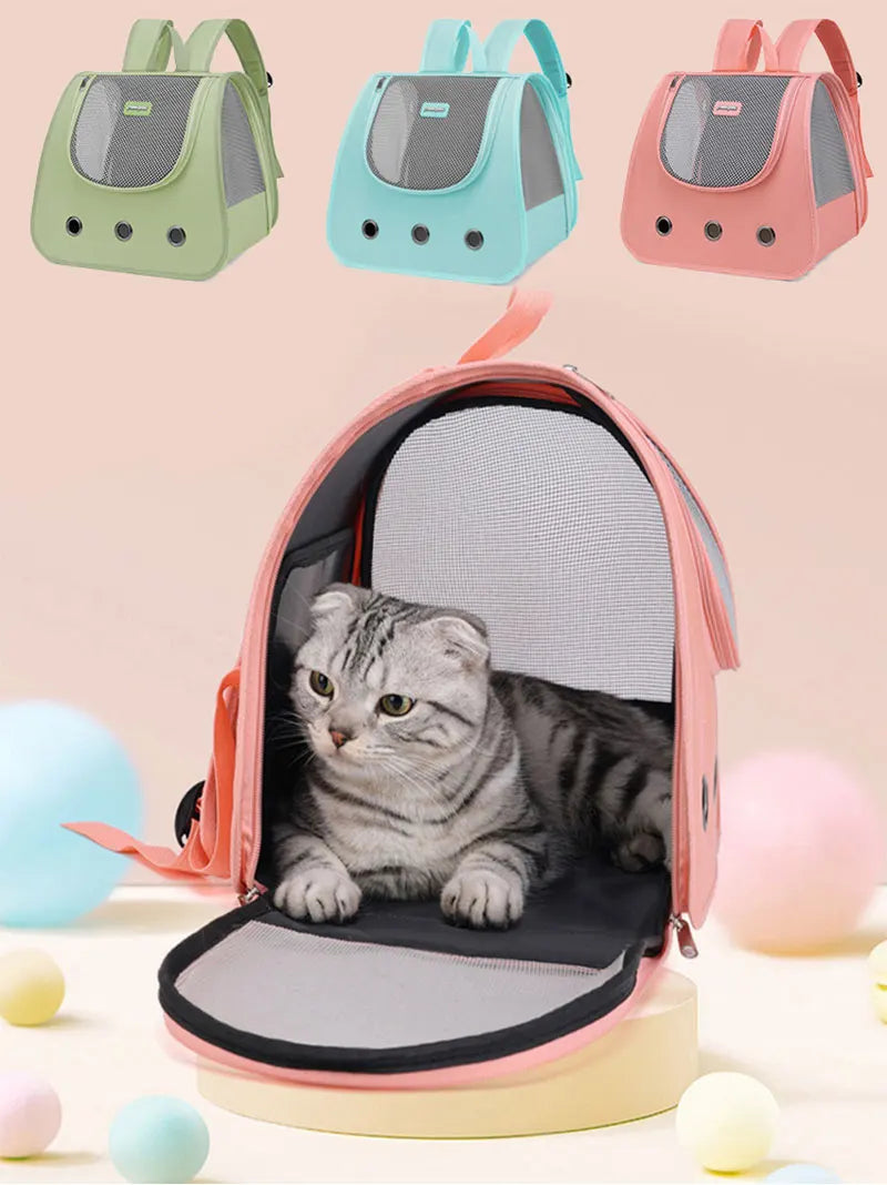 Foldable Portable Cat Backpack, Breathable Double Shoulder Pet Carrier for Cats & Small Dogs
