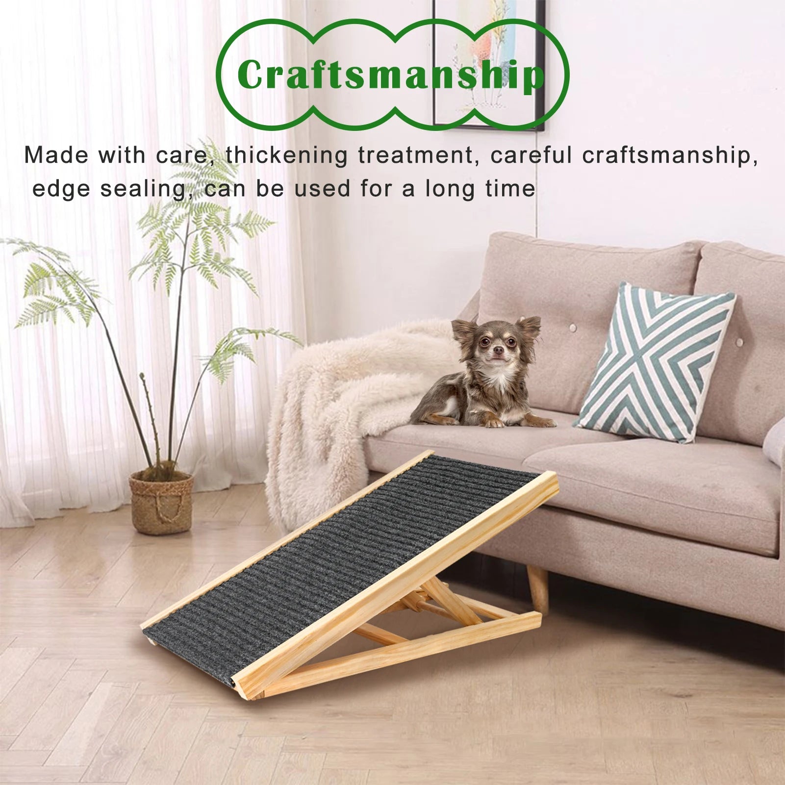 Adjustable Wooden Pet Ramp with Non-Slip Carpet