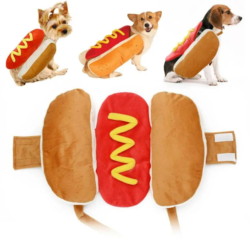 Funny Hot Dog Halloween Costume for Dogs & Cats, Adjustable Pet Party Outfit