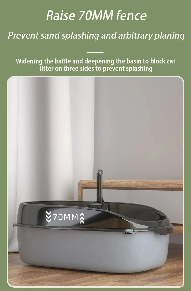 Semi-Enclosed High-Sided Cat Litter Box with Splash Guard