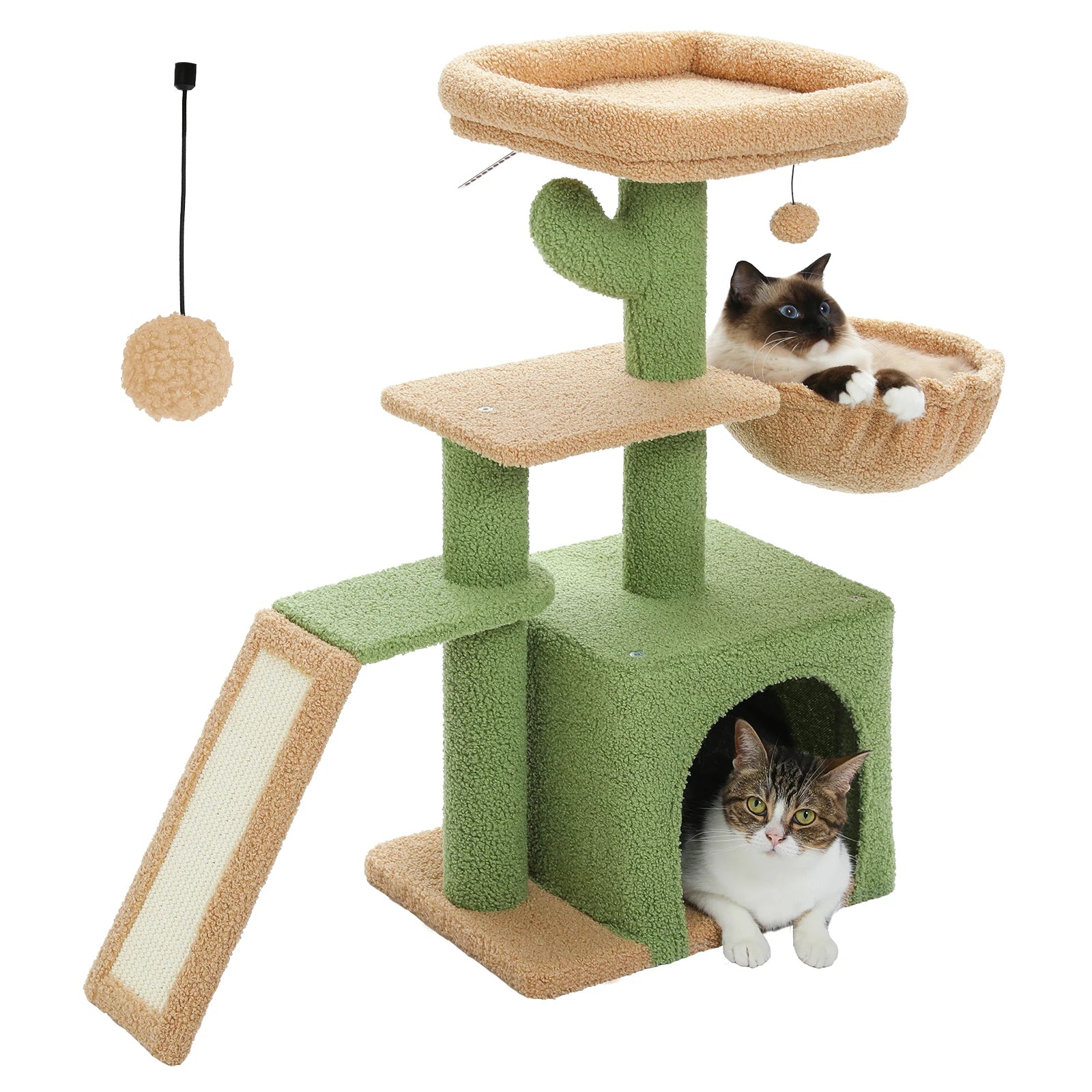 Cat Tree Tower with Scratching Posts, Hammock & Removable Top Perch