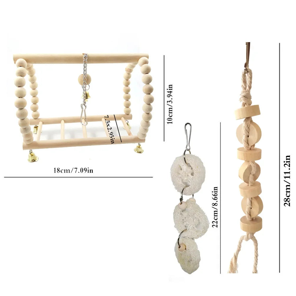 Combination Bird Toy Set — Swing, Chewing, Ladder & Bell Toys for Small Parrots