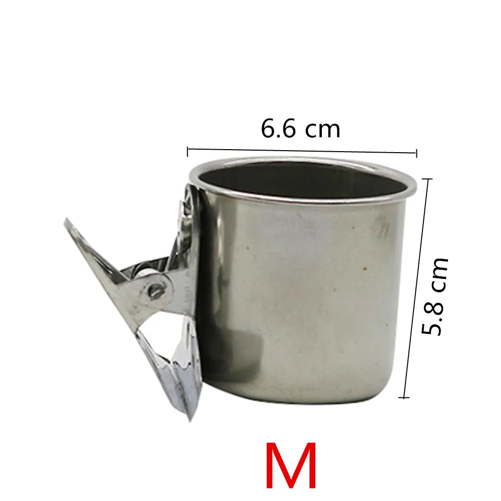 Stainless Steel Bird Feeder with Clip, Single & Double Cup Options for Parrots and Small Birds