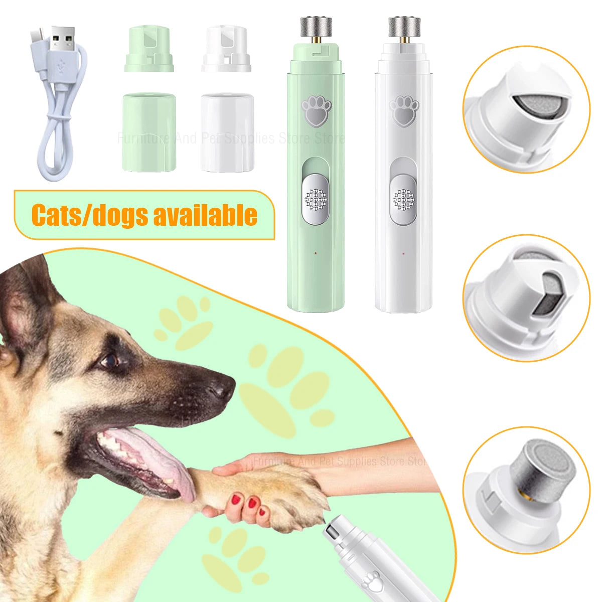 USB Rechargeable Pet Nail Clipper with Polisher Wheel