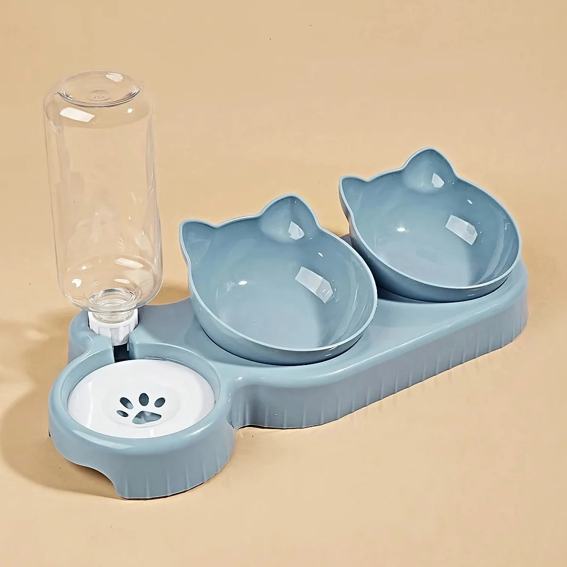 3-in-1 Tilted Pet Bowl Set with Gravity Water Feeder
