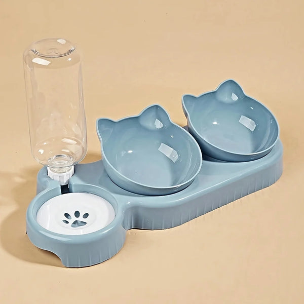 3-in-1 Tilted Pet Bowl Set with Gravity Water Feeder