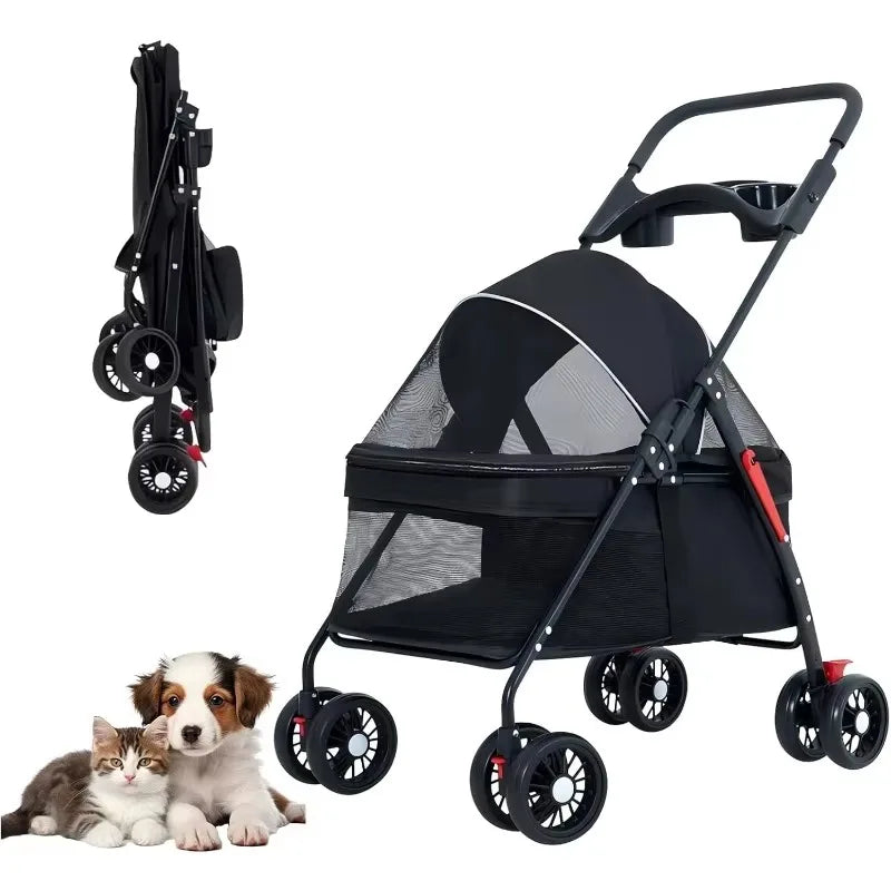 Lightweight Foldable Pet Stroller for Small Dogs, Cats & Puppies, Outdoor Travel Carrier