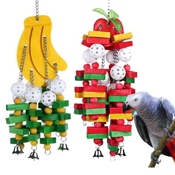 Parrot Chew Toy with Wooden Blocks for Large Birds