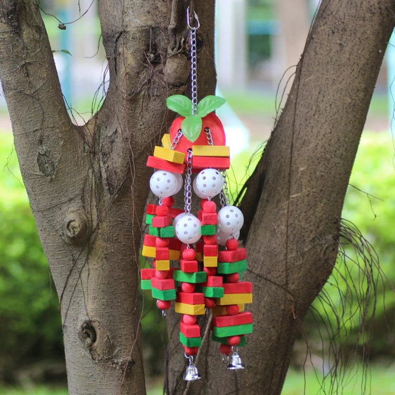 Parrot Chew Toy with Wooden Blocks for Large Birds