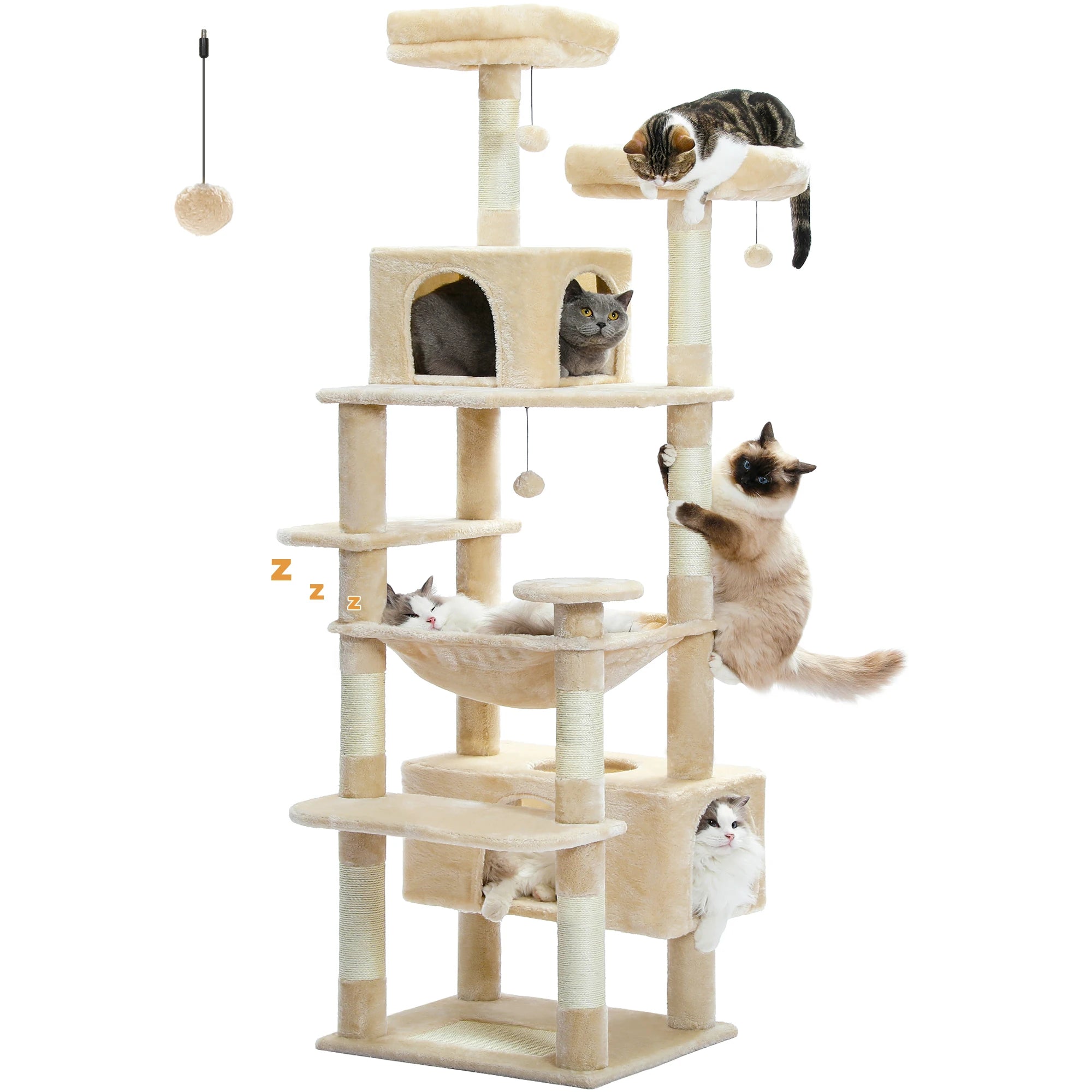 184cm Large Cat Tree Tower with Hammock, Scratching Posts & Condos