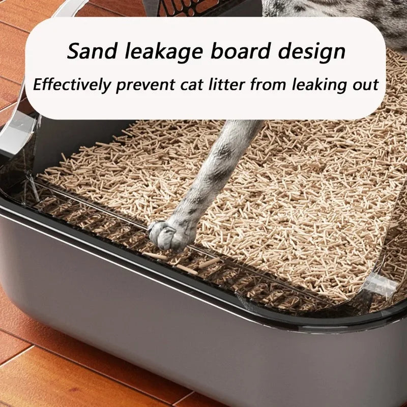 Semi-Enclosed High-Sided Cat Litter Box with Splash Guard