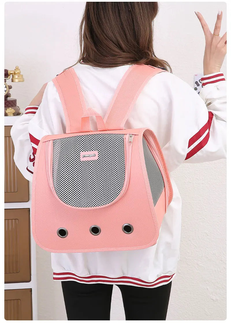 Foldable Portable Cat Backpack, Breathable Double Shoulder Pet Carrier for Cats & Small Dogs