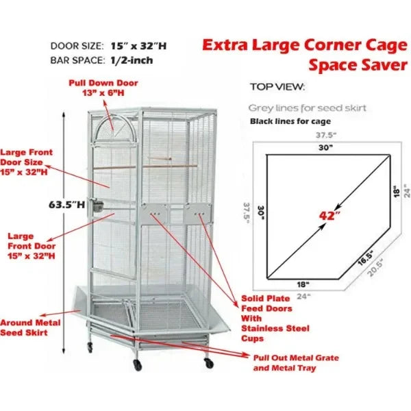 X-Large Corner Parrot Bird Flight & Breeding Cage