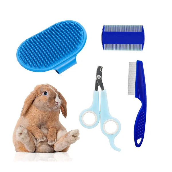 Rabbit Grooming Kit with Tear Stain Remover, Nail Clipper & Bath Brush