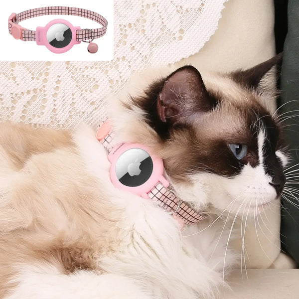 Adjustable Silicone Cat & Puppy Collar — AirTag Holder with Bell (No AirTag Included)