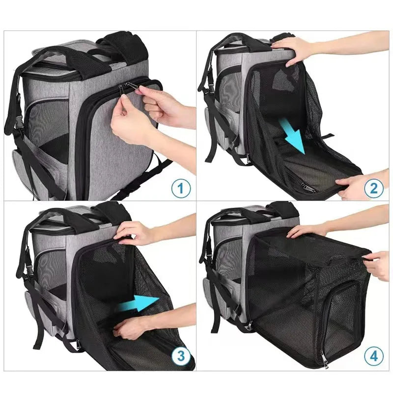 Breathable Foldable Pet Carrier Backpack, Expandable Travel Bag for Cats & Small Dogs
