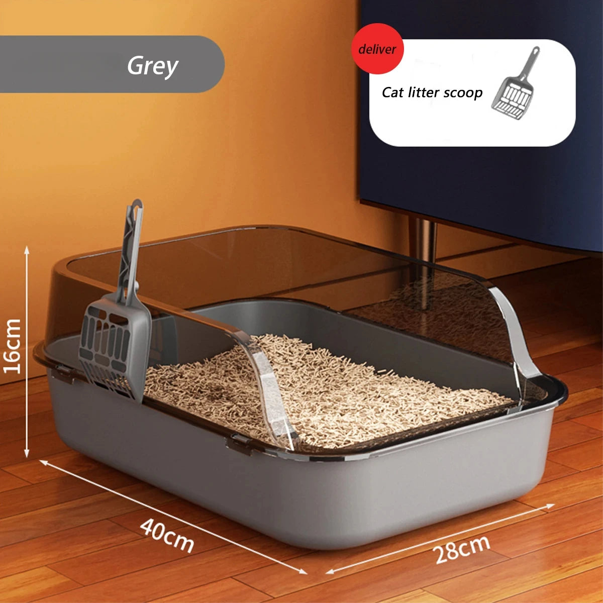 Semi-Enclosed High-Sided Cat Litter Box with Splash Guard