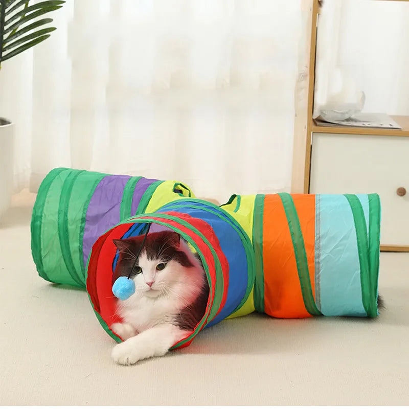 Foldable Cat Tunnel Toy, Indoor S-Type Play Tunnel with Crinkle Paper for Cats & Kittens
