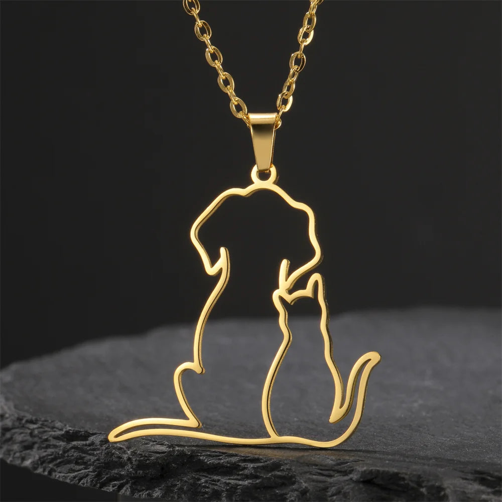 Hugging Puppy & Kitten Pendant Necklace for Pet Lovers