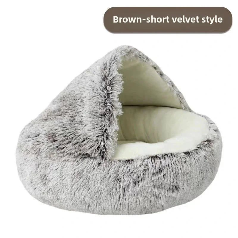 Soft Plush Semi-Enclosed Pet Bed