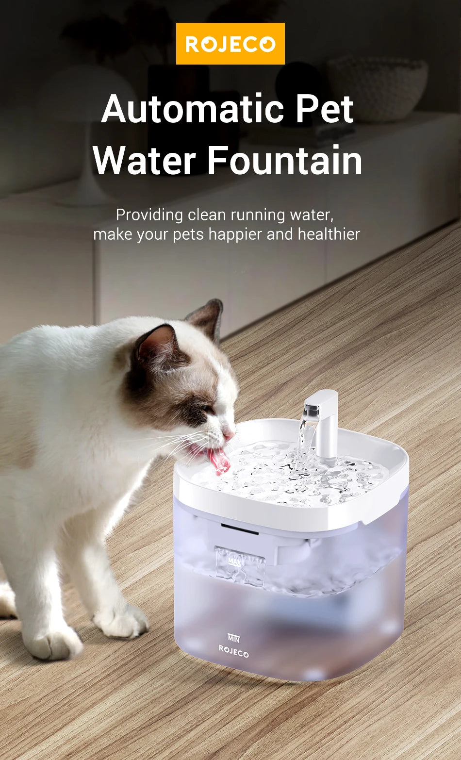 ROJECO Smart Automatic Pet Water Fountain with Recirculating Filter for Cats & Dogs