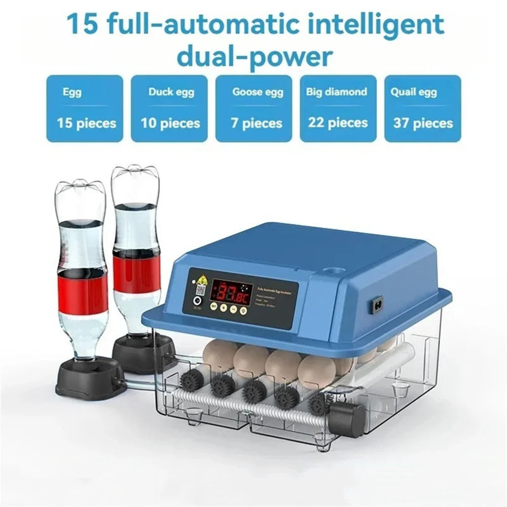12/15/24 Egg Automatic Poultry Incubator with Waterbed & Temperature Control
